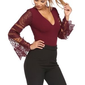 Burgundy Crochet Body Suit